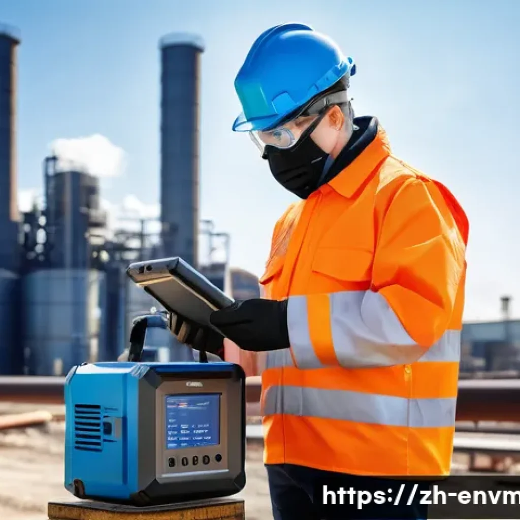 환경경영 자격증 실기 시험 - A professional environmental technician wearing protective gear and safety glasses, carefully calibr...