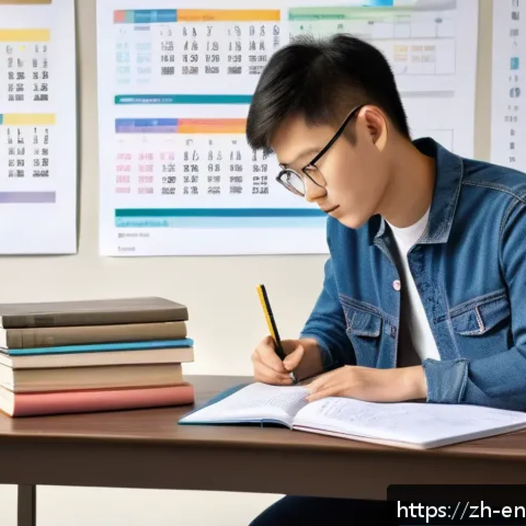 환경경영 자격증 시험 준비 방법 - A modern study desk scene with a young adult Chinese student diligently preparing for an environment...