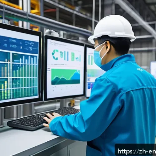 환경경영 실무 사례 분석 - A modern industrial factory environment showcasing advanced environmental management technology: mul...