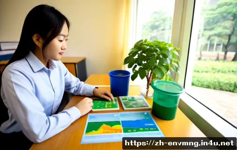 환경경영 분야의 이론과 실기 차이점 - Photorealistic university environmental management classroom, an Asian graduate student studying a c...
